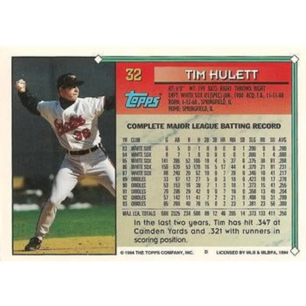 1994 Topps Tim Hulett # 32 Baltimore Orioles